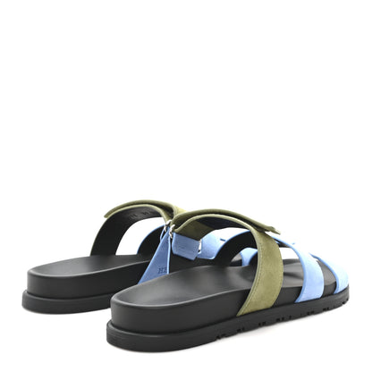 Hermes Suede Goatskin Womens Chypre Sandals 39 Bleu Cameo Vert 5 of 10