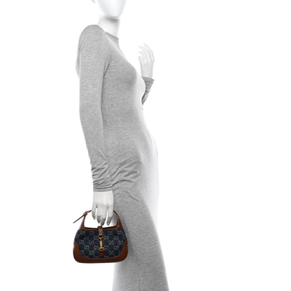 Gucci New Denim GG Monogram Calfskin Mini Jackie 1961 Hobo Blue Tea Cuir 2 of 12