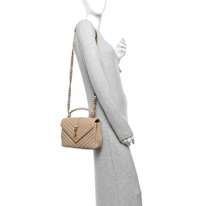 Saint Laurent Sheepskin Matelasse Chevron Monogram Medium College Bag Dark Beige 2 of 10