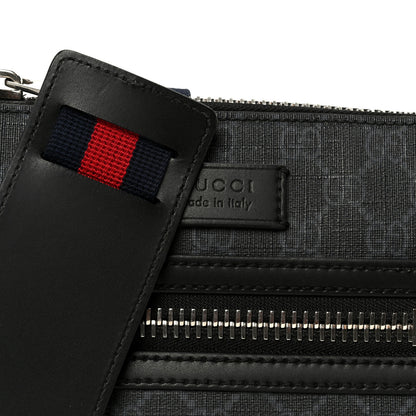 Gucci GG Supreme Monogram Web Small Flat Messenger Bag Black Grey 8 of 11