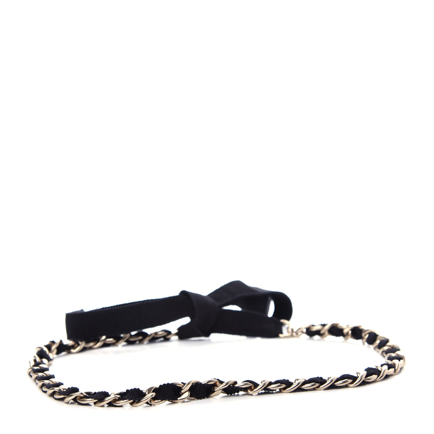 Grosgrain Chain CC Bow Belt Black Gold