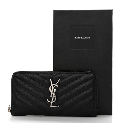 Saint Laurent Grain De Poudre Matelasse Chevron Monogram Zip Around Wallet Black 7 of 7