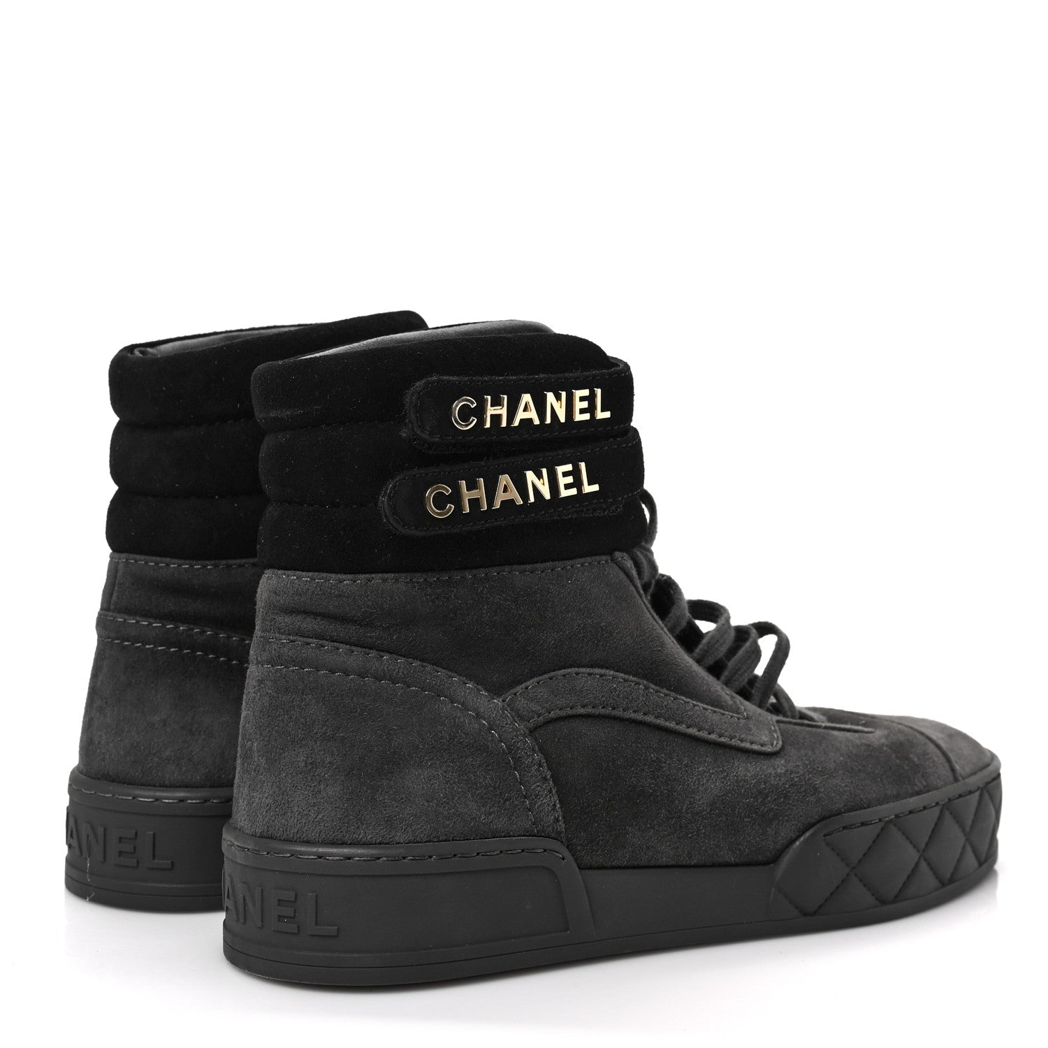 Chanel Suede Logo High Top Sneakers 37 Grey Black 4 of 8