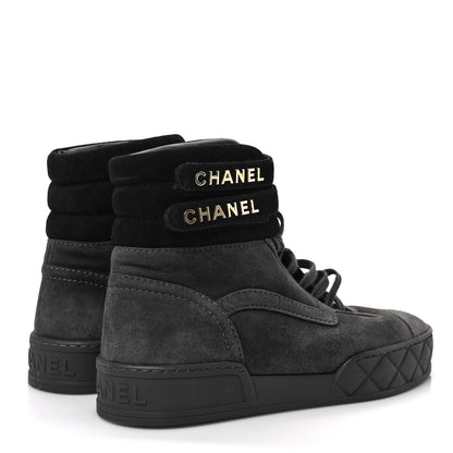 Chanel Suede Logo High Top Sneakers 37 Grey Black 4 of 8