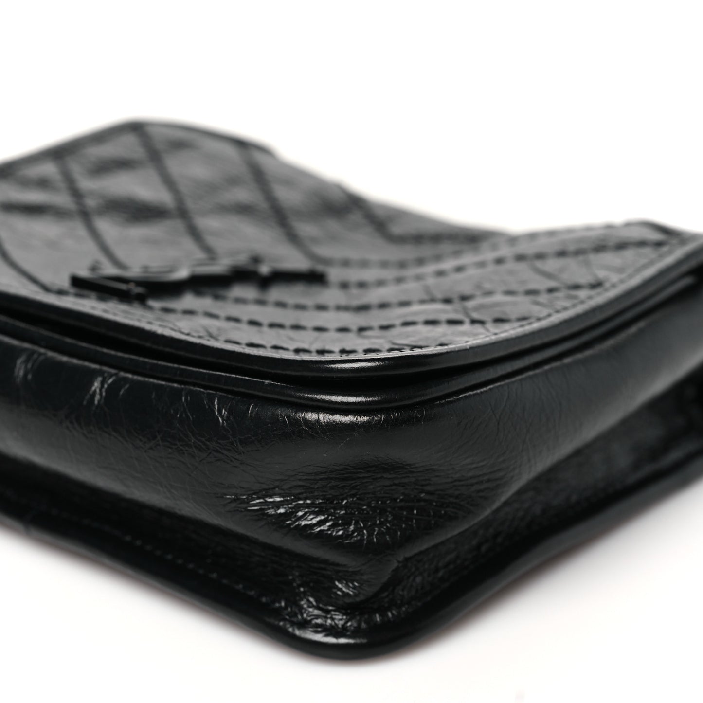 Crinkled Calfskin Matelasse Monogram Niki Chain Wallet Black
