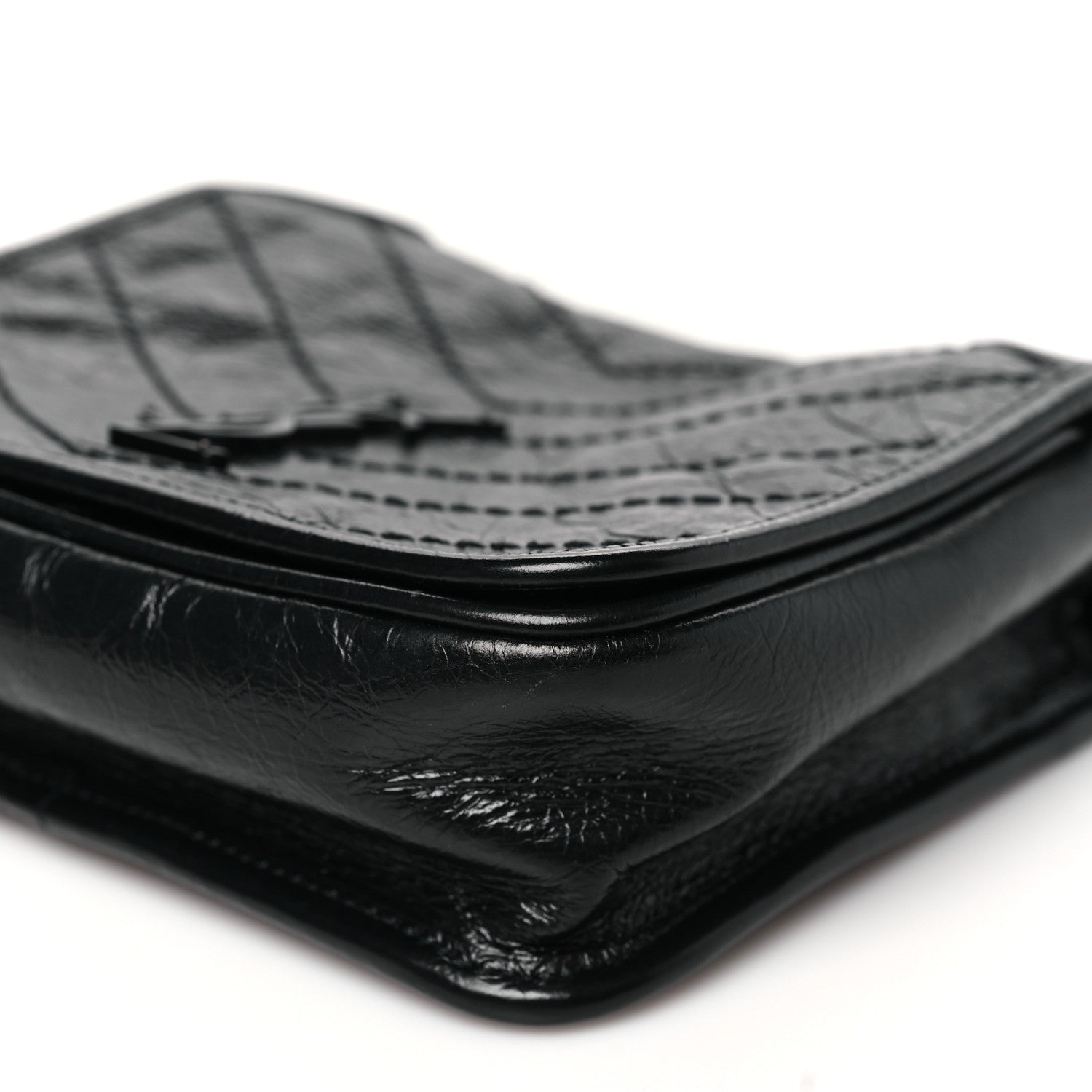 Saint Laurent Crinkled Calfskin Matelasse Monogram Niki Chain Wallet Black 10 of 11
