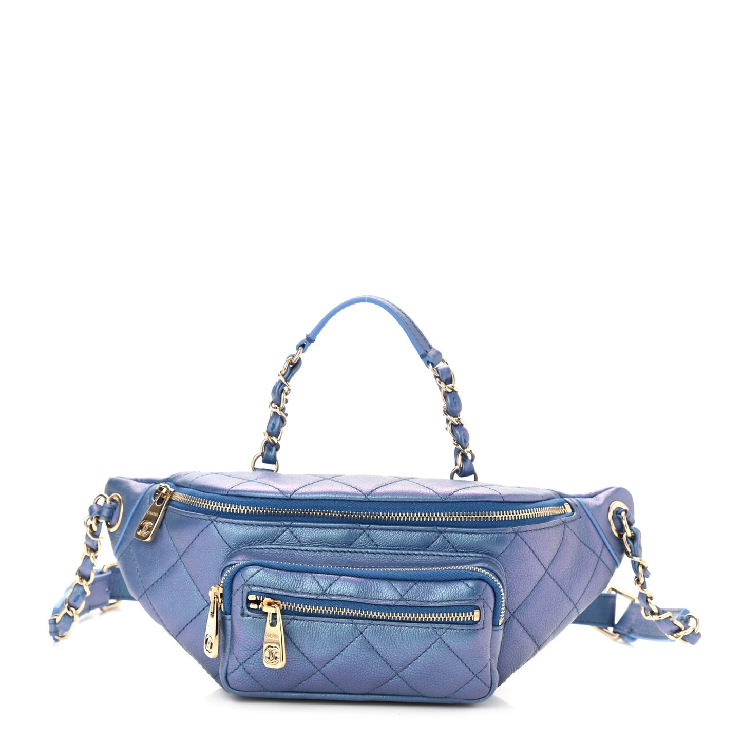 Iridescent Calfskin Quilted All About Waist Belt Bag Blue