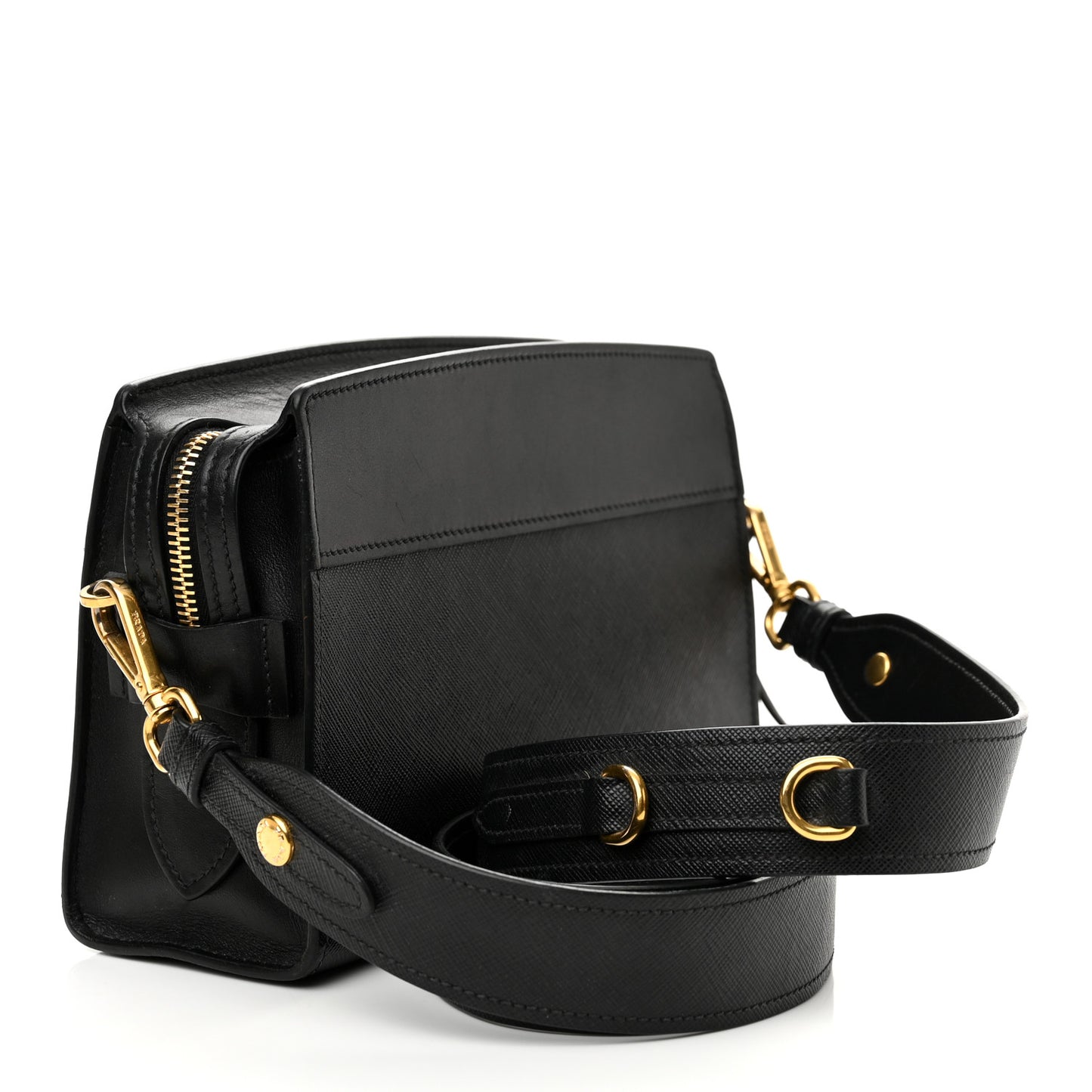 Saffiano City Calfskin Esplanade Crossbody Bag Black