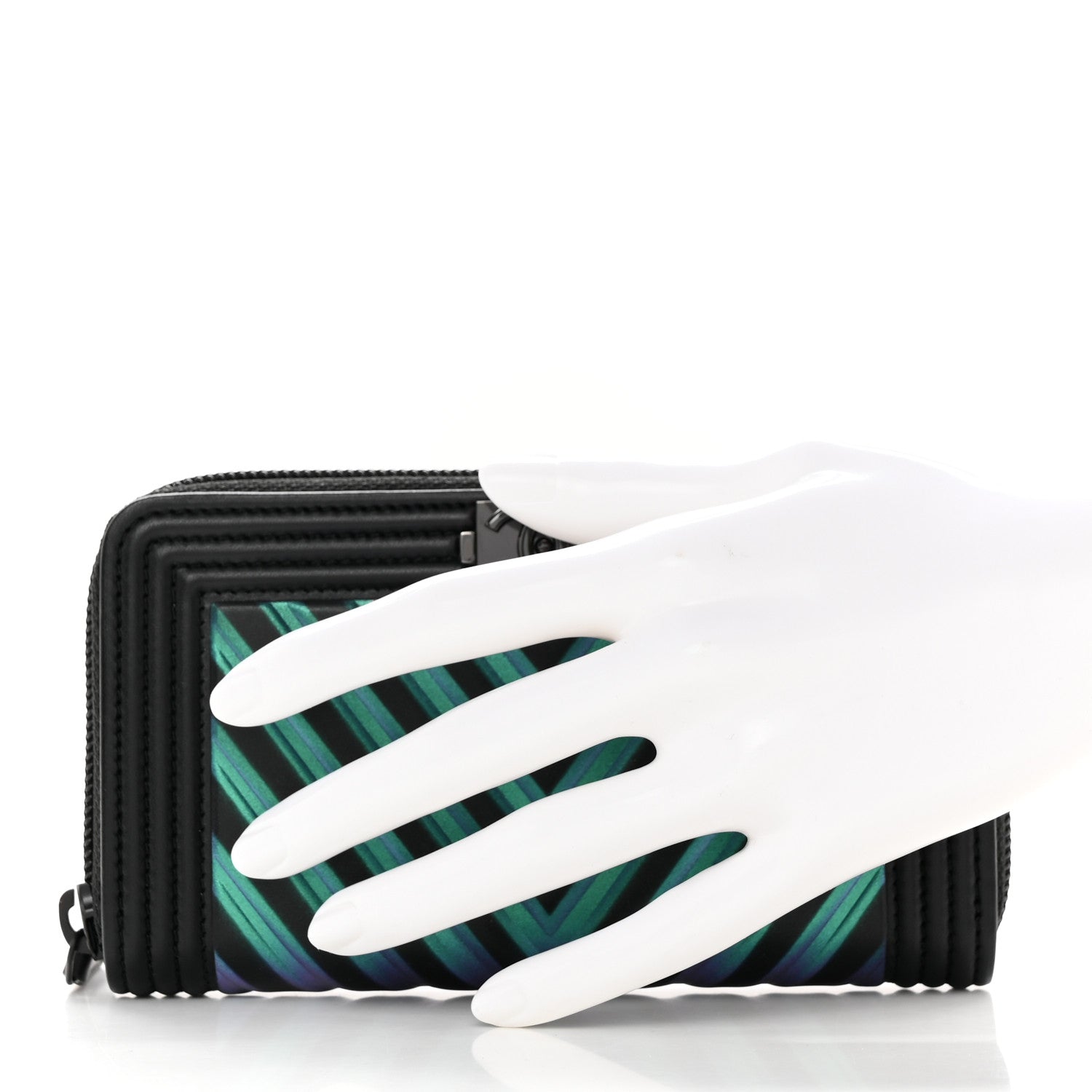 Chanel Calfskin Painted Chevron Embossed Small Boy Zip Wallet Black 2 of 13