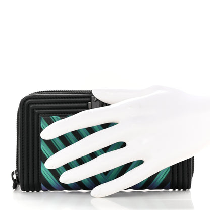 Chanel Calfskin Painted Chevron Embossed Small Boy Zip Wallet Black 2 of 13