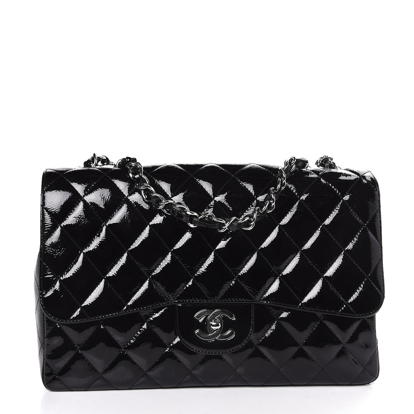 Patent Goatskin Quilted Jumbo Single Flap Black