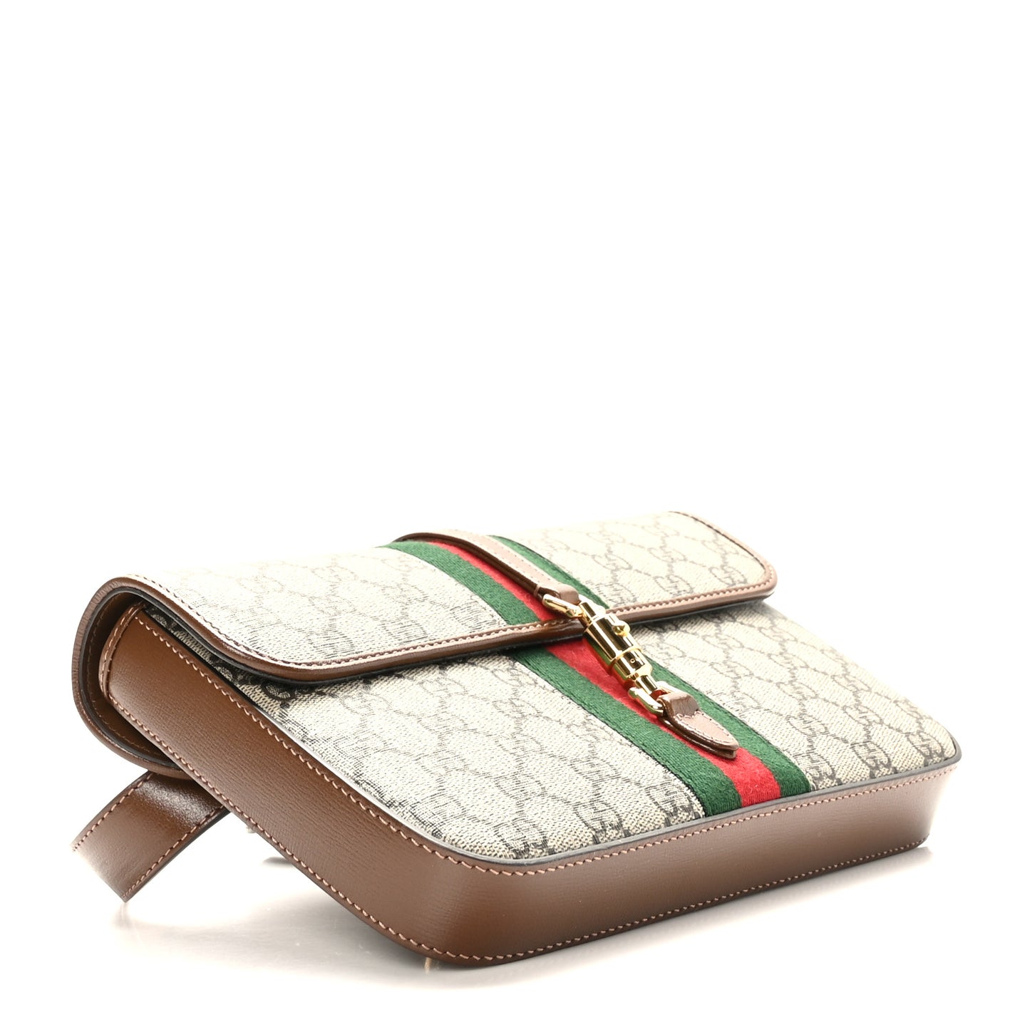 GG Supreme Monogram Azalea Calfskin Web Jackie 1961 Belt Bag 100 40 Beige Ebony Brown Sugar