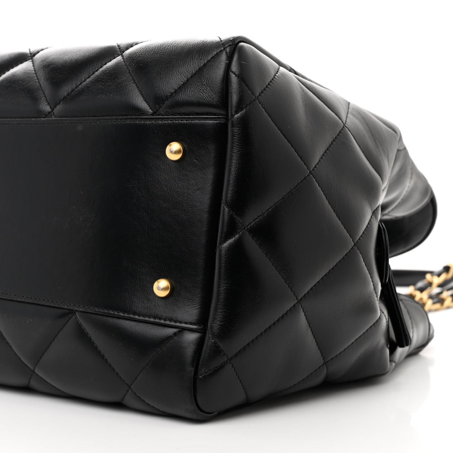 Shiny Calfskin Quilted Shopping Tote Black