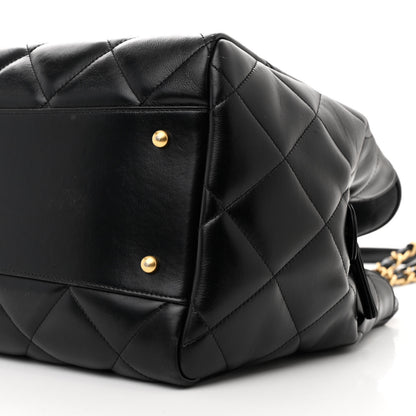 Chanel Shiny Calfskin Quilted Shopping Tote Black 11 of 11