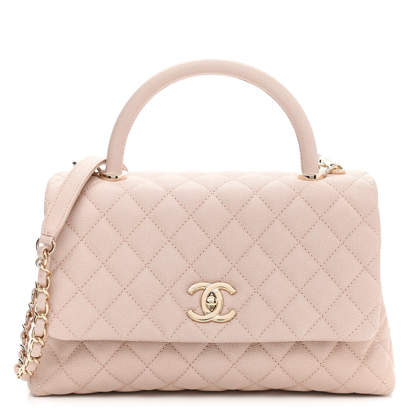 Caviar Quilted Small Coco Handle Flap Light Beige