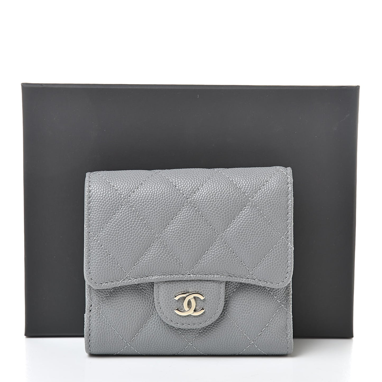 Caviar Quilted Compact Flap Wallet Grey