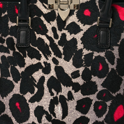Valentino Garavani Calf Hair Leopard Print Small Rockstud Double Handle Tote Grey Pink 7 of 9