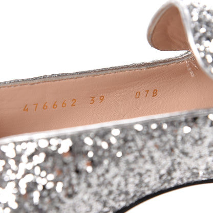 Gucci Glitter Nappa Web Peyton 75mm Loafer Pumps 39 Argento 8 of 10