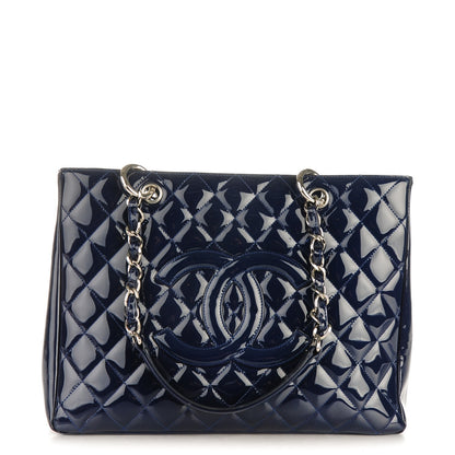 Chanel Patent Quilted Grand Shopping Tote GST Navy Blue 1 of 8