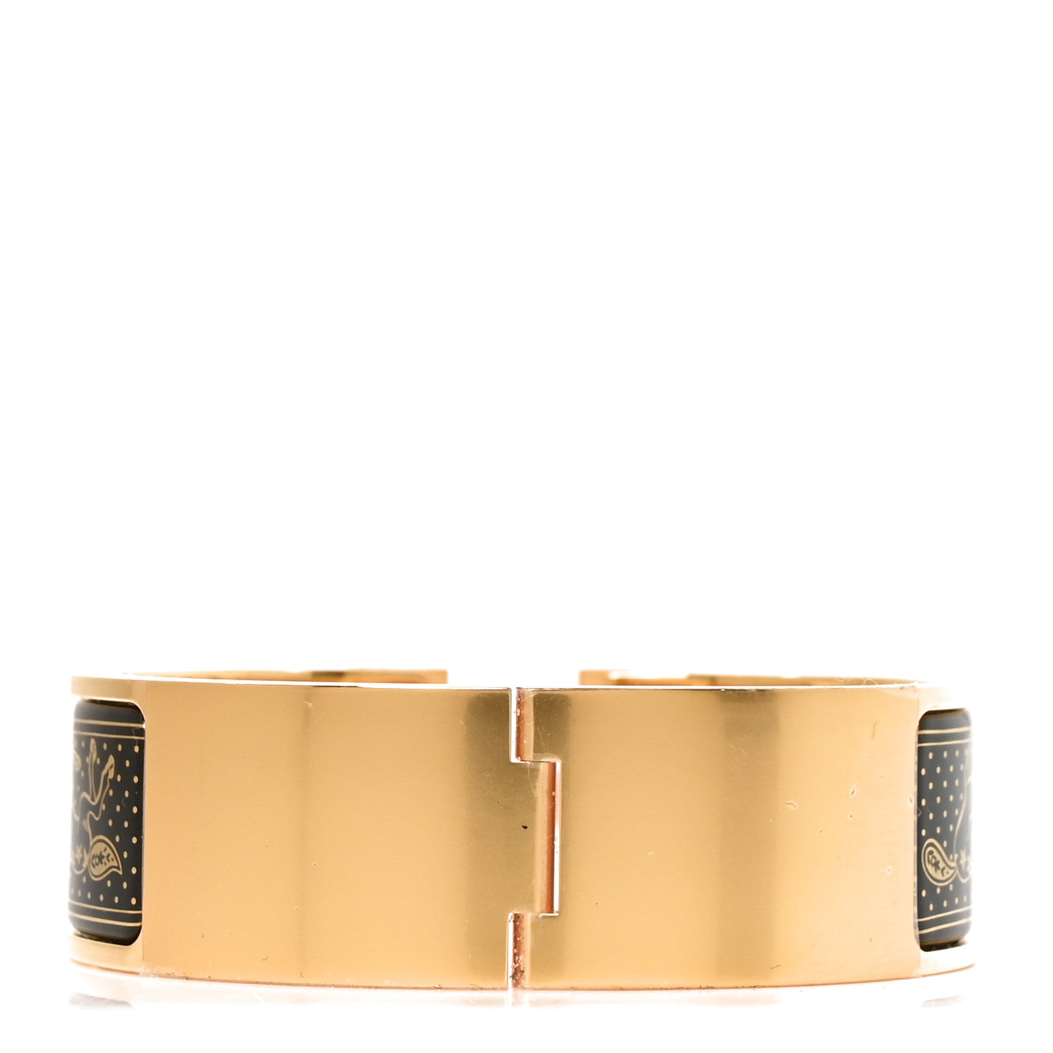 Hermes Enamel Printed Wide Cheval De Coeur Clic Clac H Bracelet GM Jaune Or Black 3 of 4
