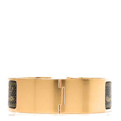 Hermes Enamel Printed Wide Cheval De Coeur Clic Clac H Bracelet GM Jaune Or Black 3 of 4