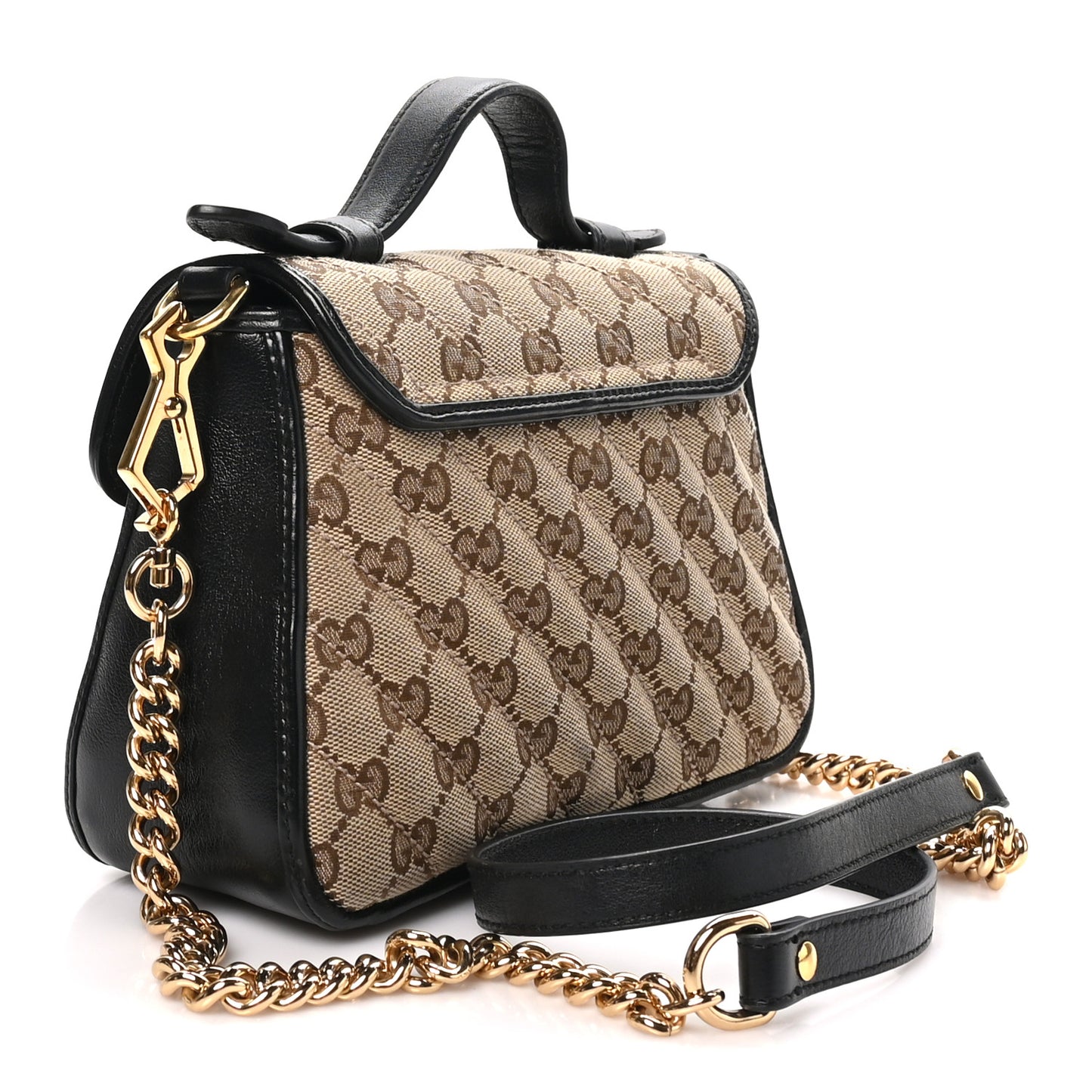 Monogram Azalea Calfskin Matelasse Diagonal Mini GG Marmont Top Handle Shoulder Bag Beige Ebony Black
