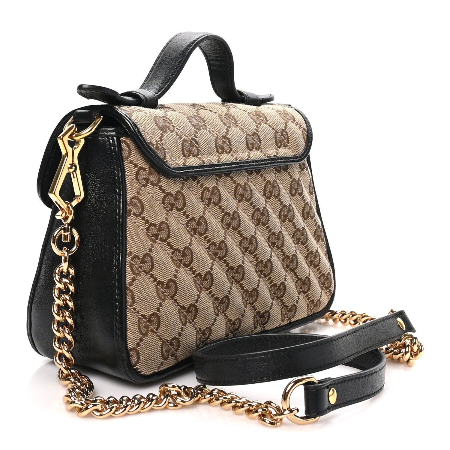 Gucci Monogram Azalea Calfskin Matelasse Diagonal Mini GG Marmont Top Handle Shoulder Bag Beige Ebony Black 3 of 10