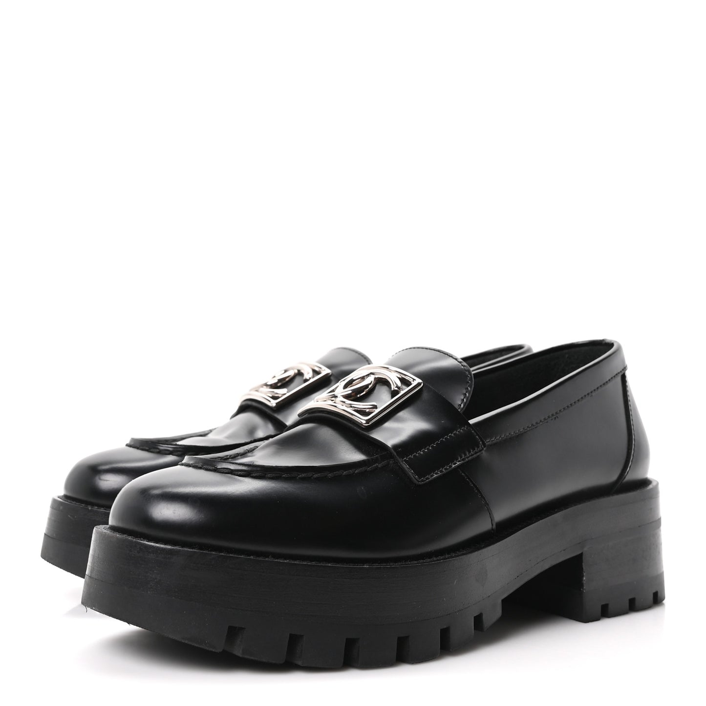 Calfskin Metal CC Loafers 36.5 Black
