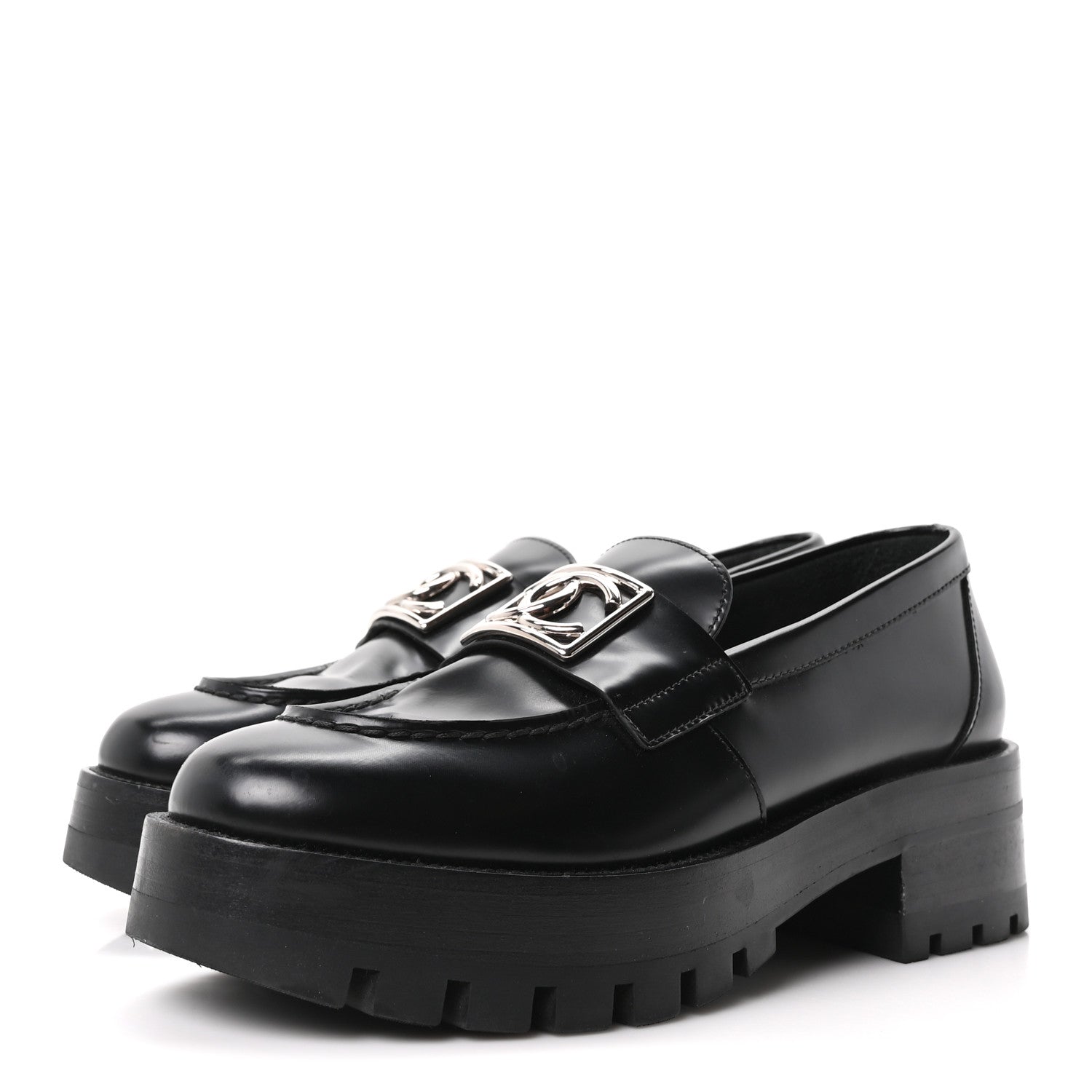 Chanel Calfskin Metal CC Loafers 36.5 Black 4 of 10