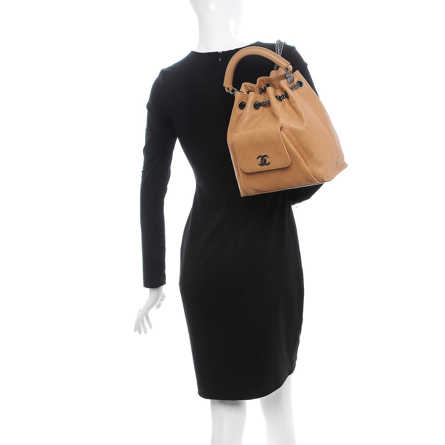 Calfskin Stitched Medium Urban Luxury Drawstring Backpack Beige