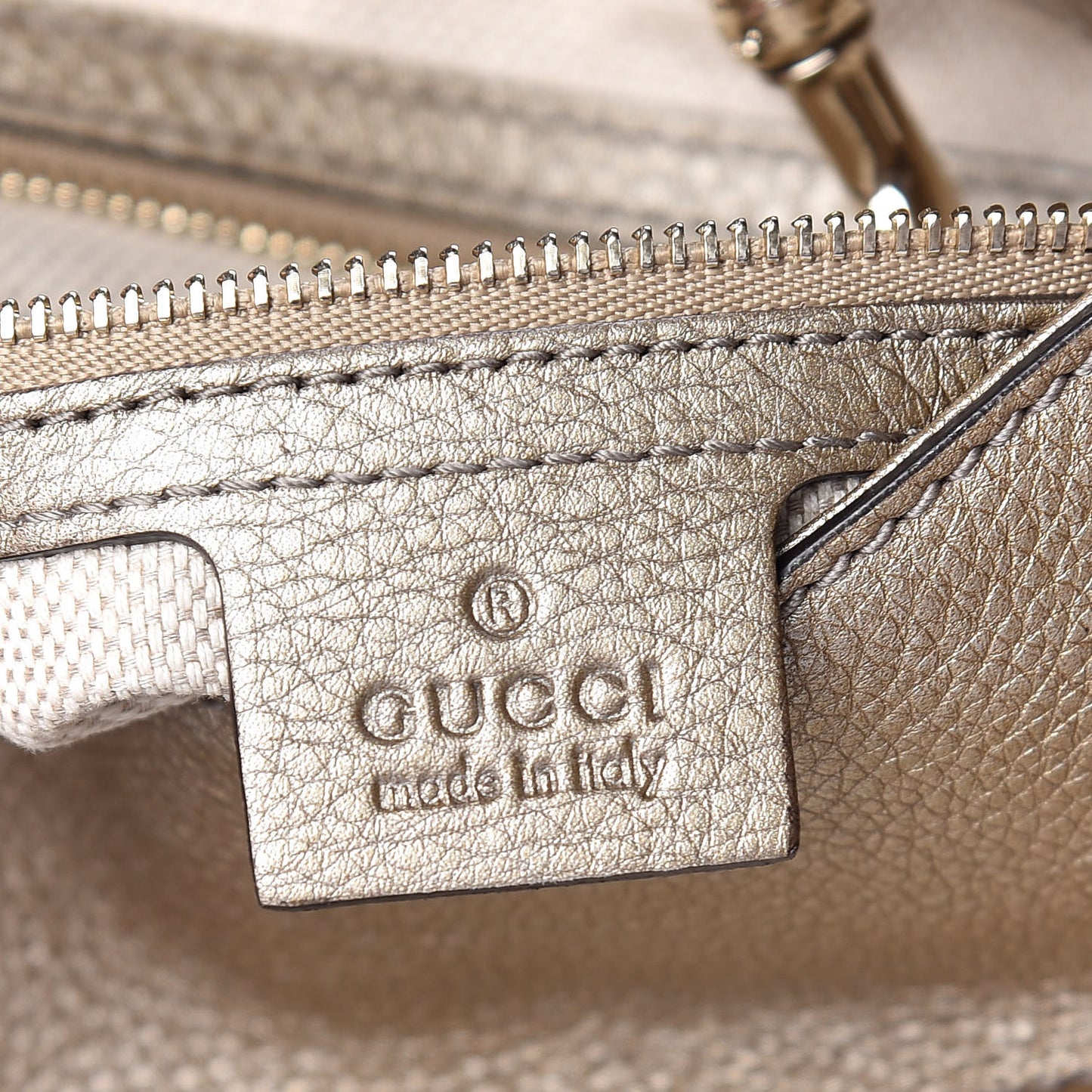 Metallic Pebbled Calfskin Medium Soho Chain Shoulder Bag Golden Beige