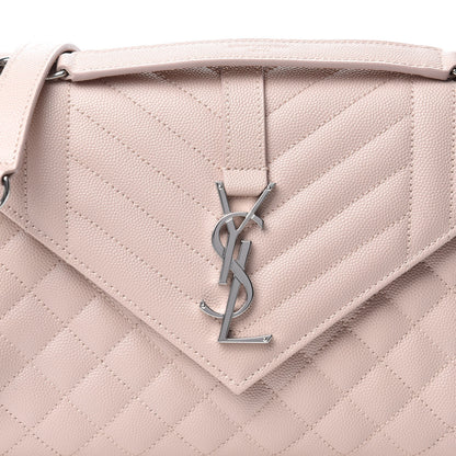 Saint Laurent Grain De Poudre Textured Mixed Matelasse Medium Triquilt Monogram Satchel Marble Pink 10 of 10