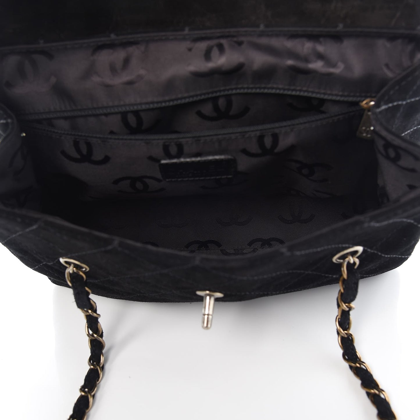 Suede Diamond Stitched Flap Bag Black