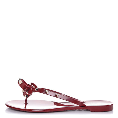 Valentino Garavani PVC Jelly Rockstud Bow Thong Sandals 40 Rubino 1 of 9