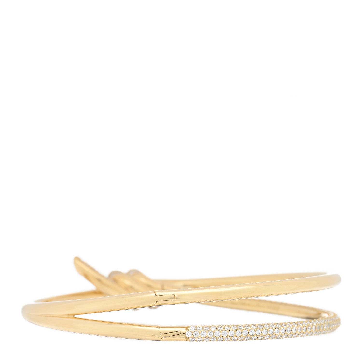 Tiffany 18K Yellow Gold Diamond Knot Double Row Hinged Bangle Bracelet 2 of 4