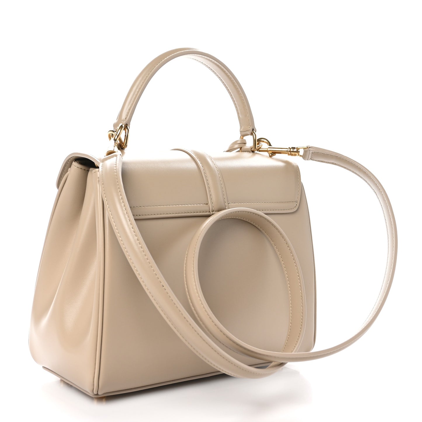 Satinated Calfskin Small 16 Top Handle Bag Beige