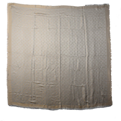 Louis Vuitton Silk Wool Monogram Shine Shawl Beige 3 of 5