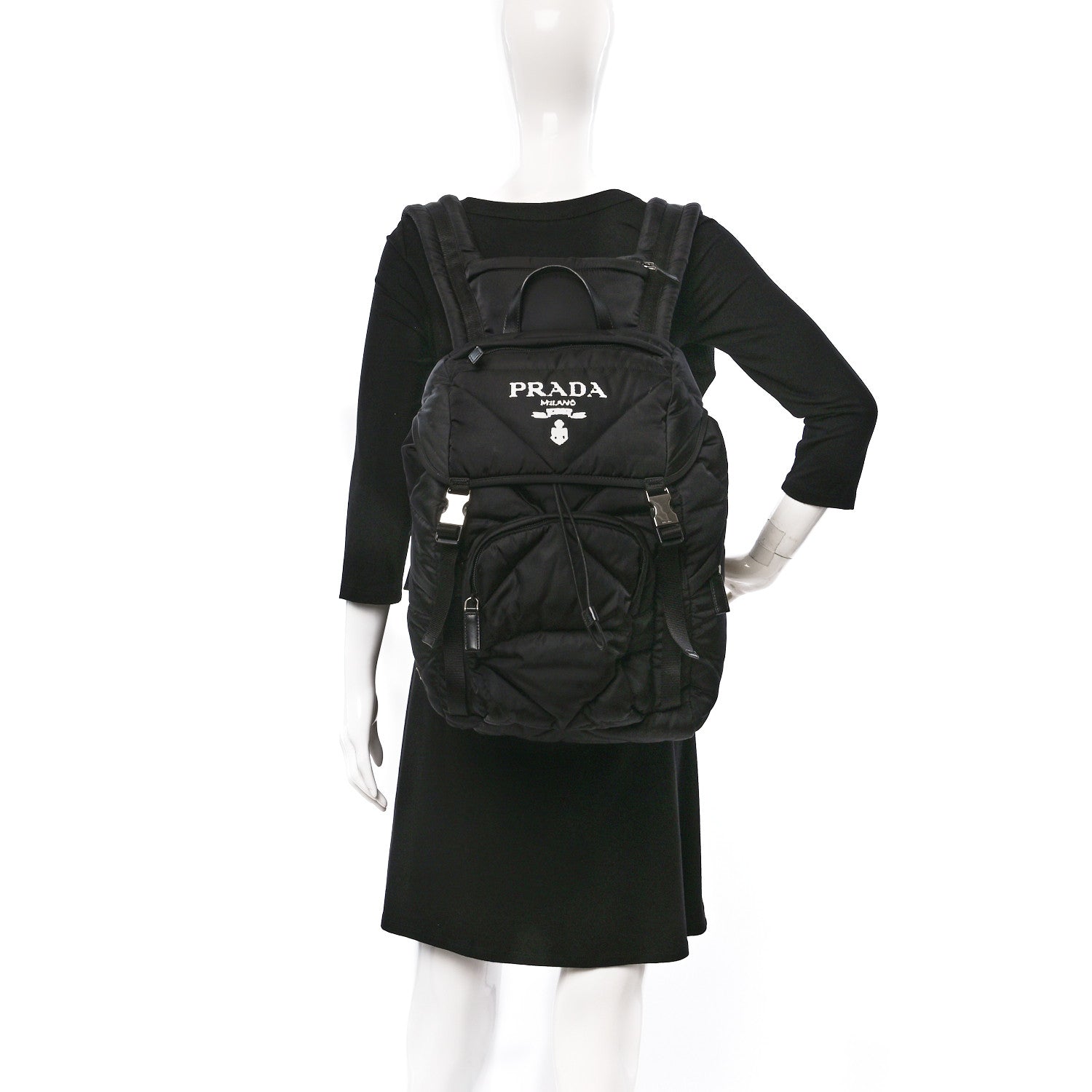 Prada Re-Nylon Men's Padded Logo Backpack With Hood Black 2 of 11
