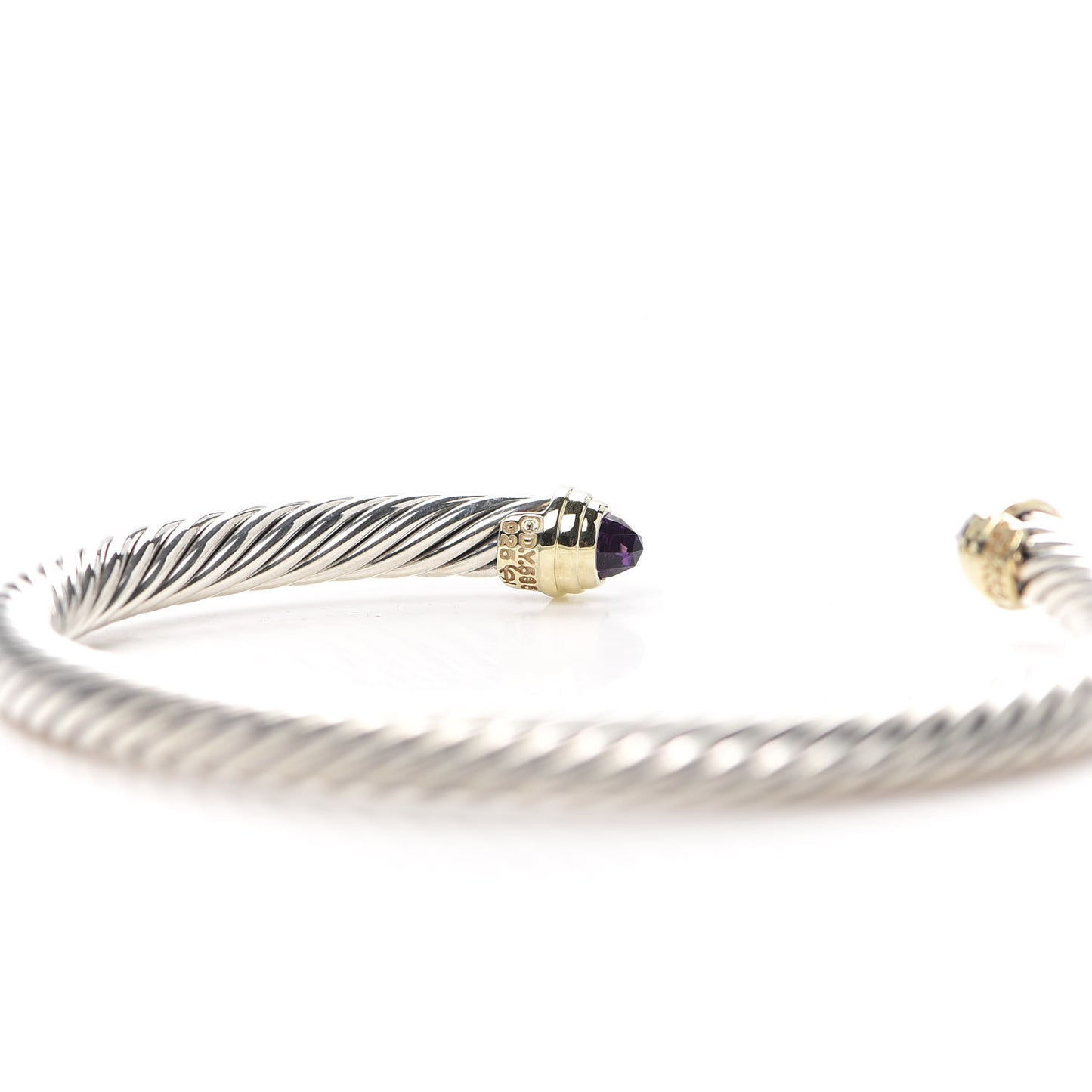 Sterling Silver 14K Yellow Gold Amethyst 5mm Cable Classics Petite Color Bracelet