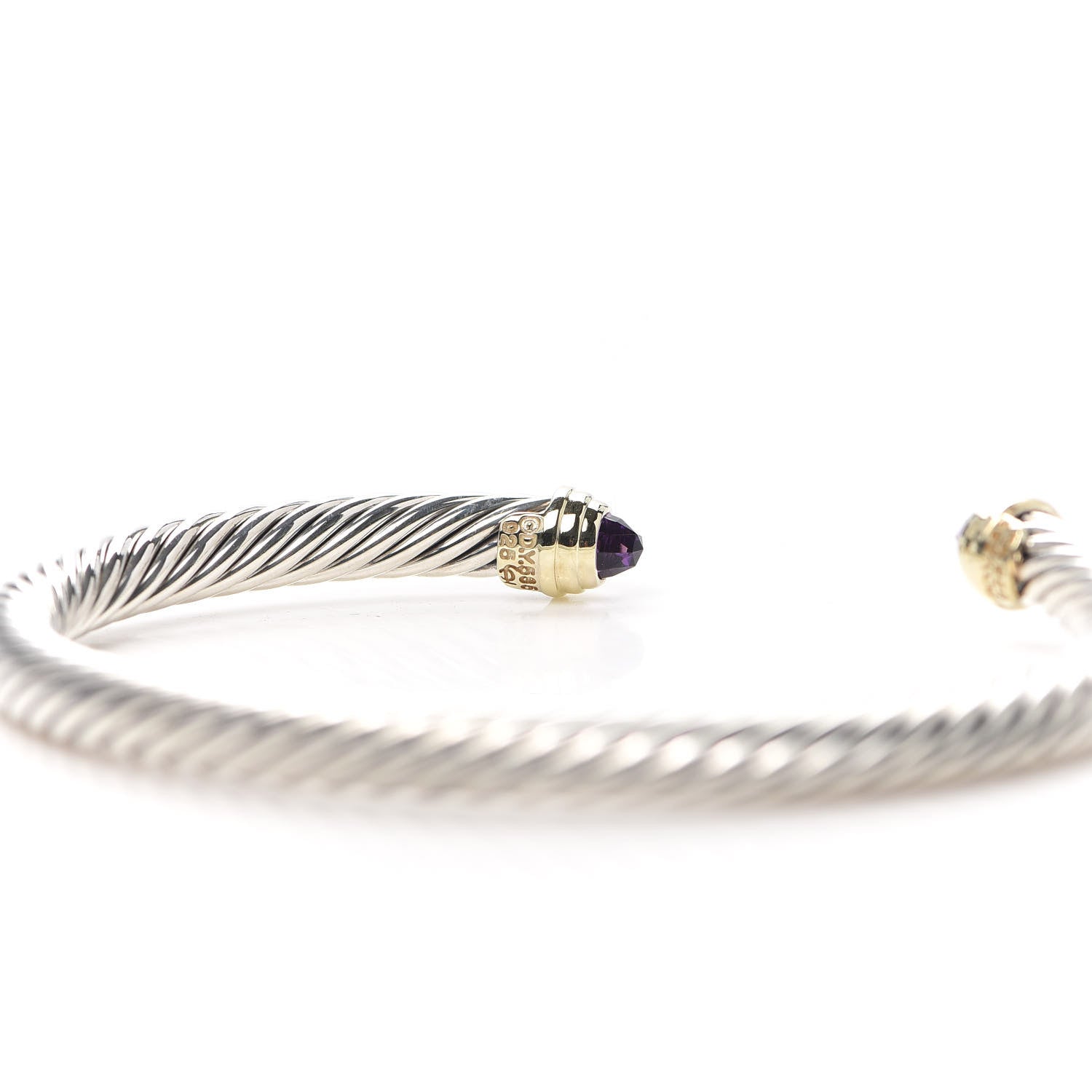 David Yurman Sterling Silver 14K Yellow Gold Amethyst 5mm Cable Classics Petite Color Bracelet 4 of 4