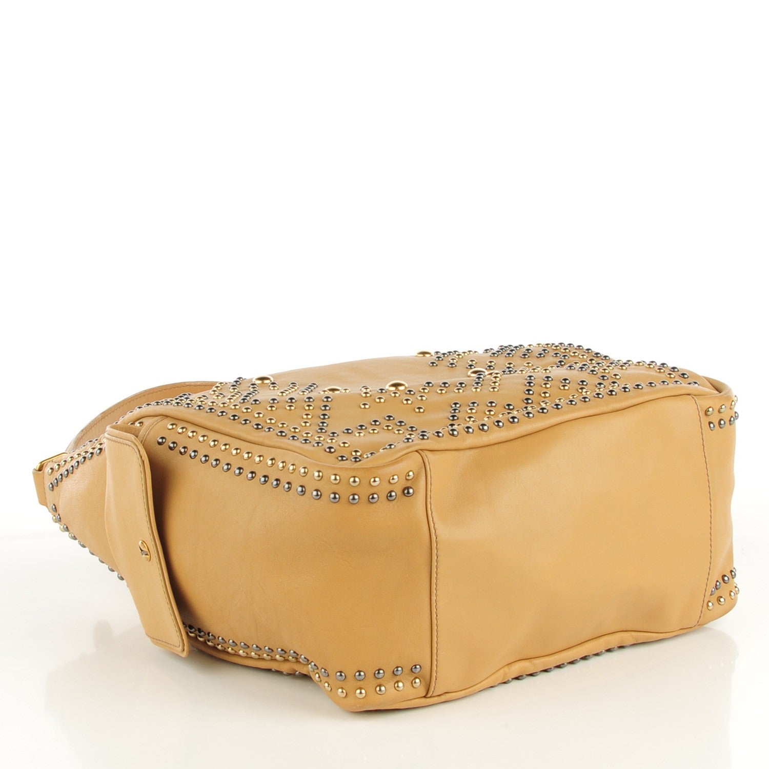 Saint Laurent Calfskin Large Studded Roady Hobo Beige 4 of 7