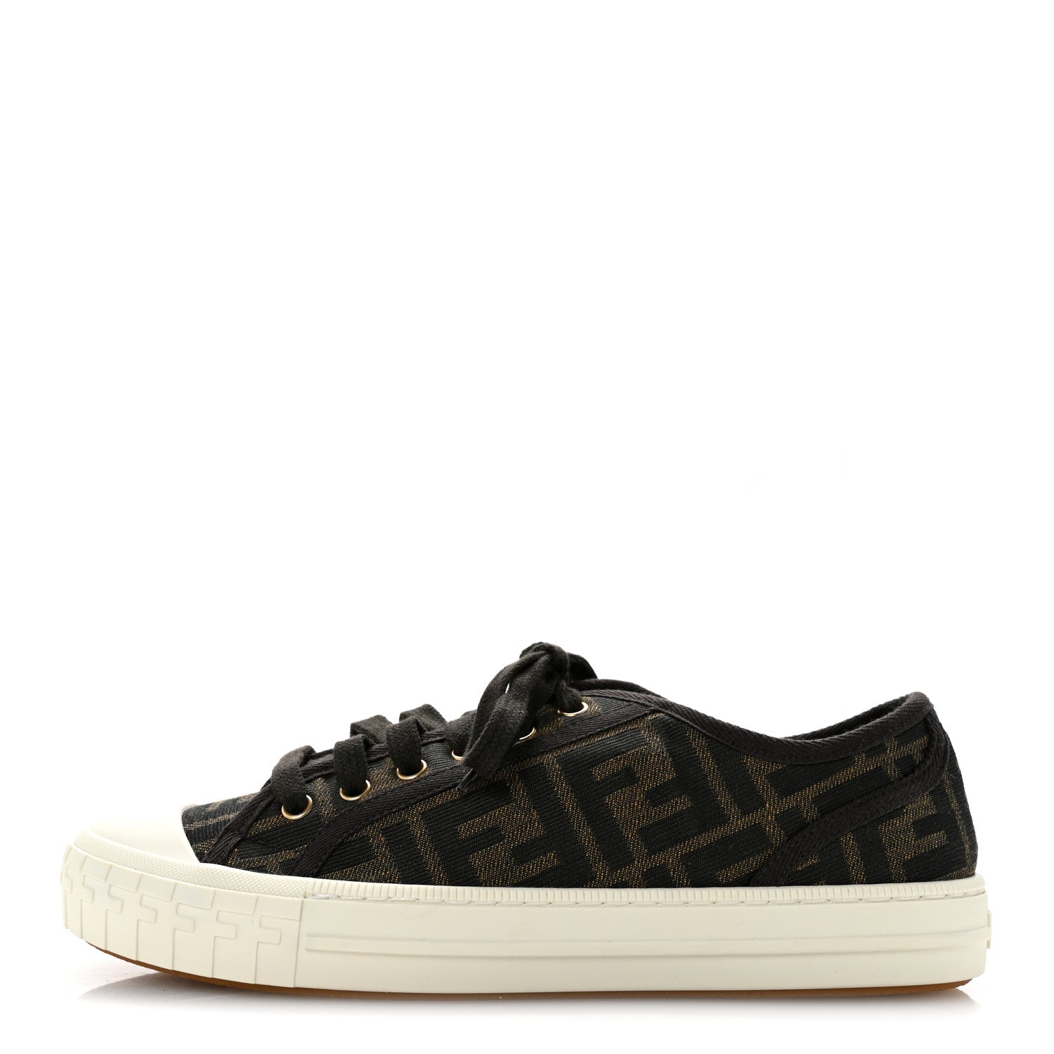 Fendi Fabric Jacquard FF Womens Domino Low Top Sneakers 38 Tobacco 1 of 10