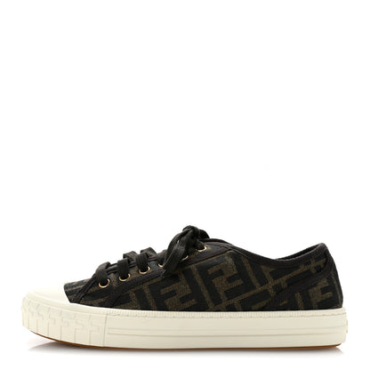 Fendi Fabric Jacquard FF Womens Domino Low Top Sneakers 38 Tobacco 1 of 10