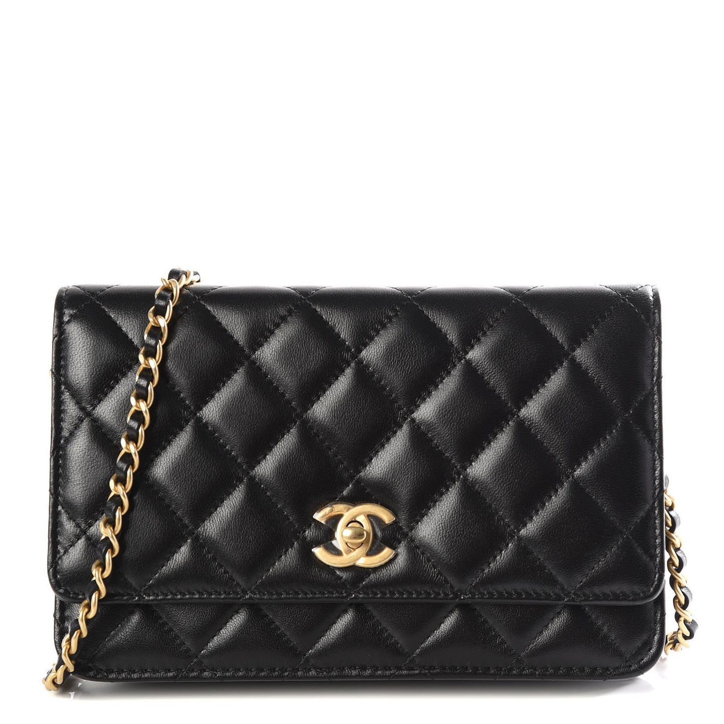Lambskin Quilted CC Pearl Crush Wallet on Chain WOC Black