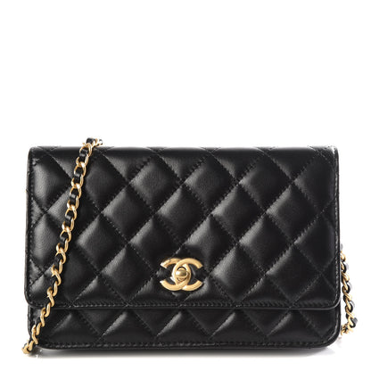 Chanel Lambskin Quilted CC Pearl Crush Wallet on Chain WOC Black 1 of 13