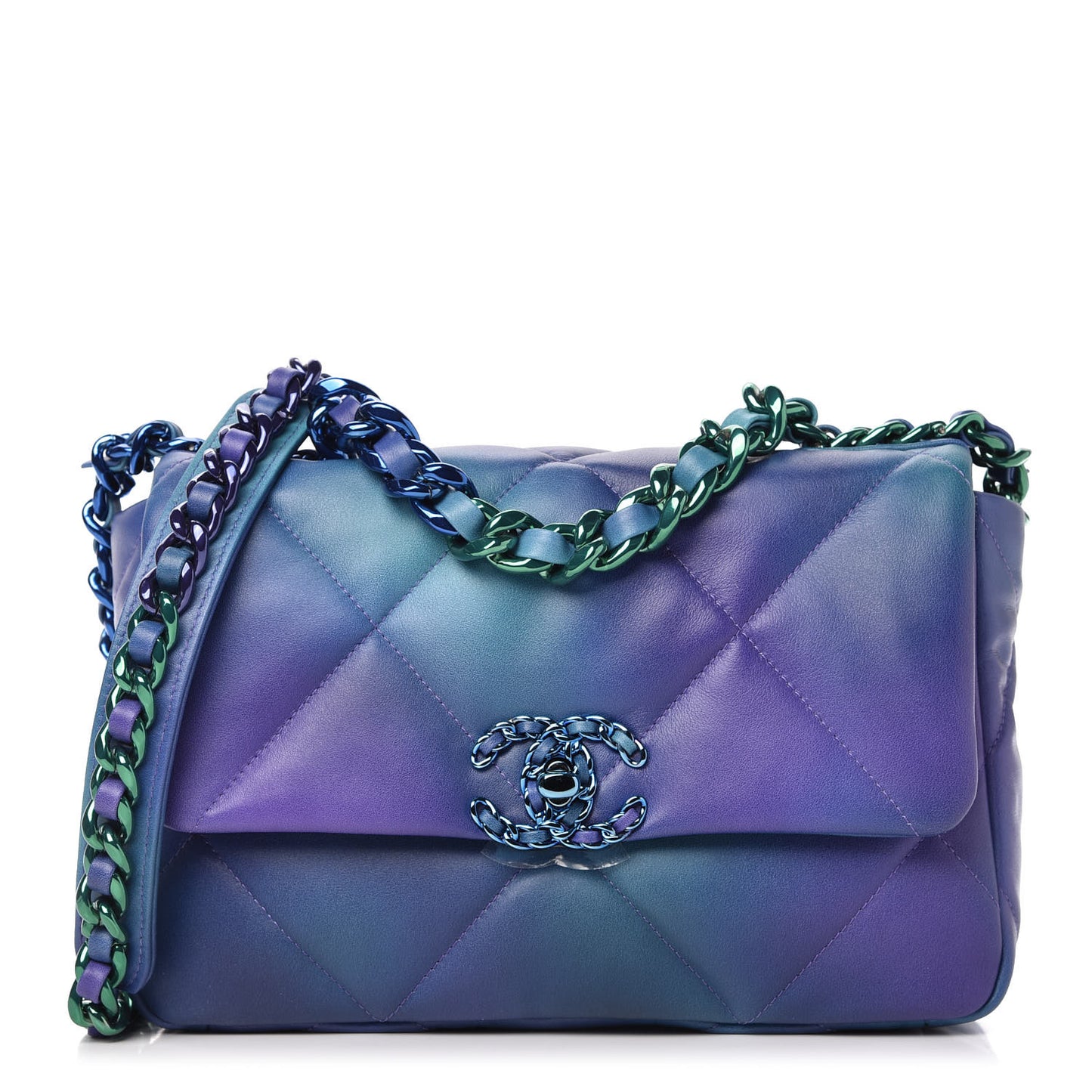 Tie Dye Calfskin Quilted Medium Chanel 19 Flap Blue Purple
