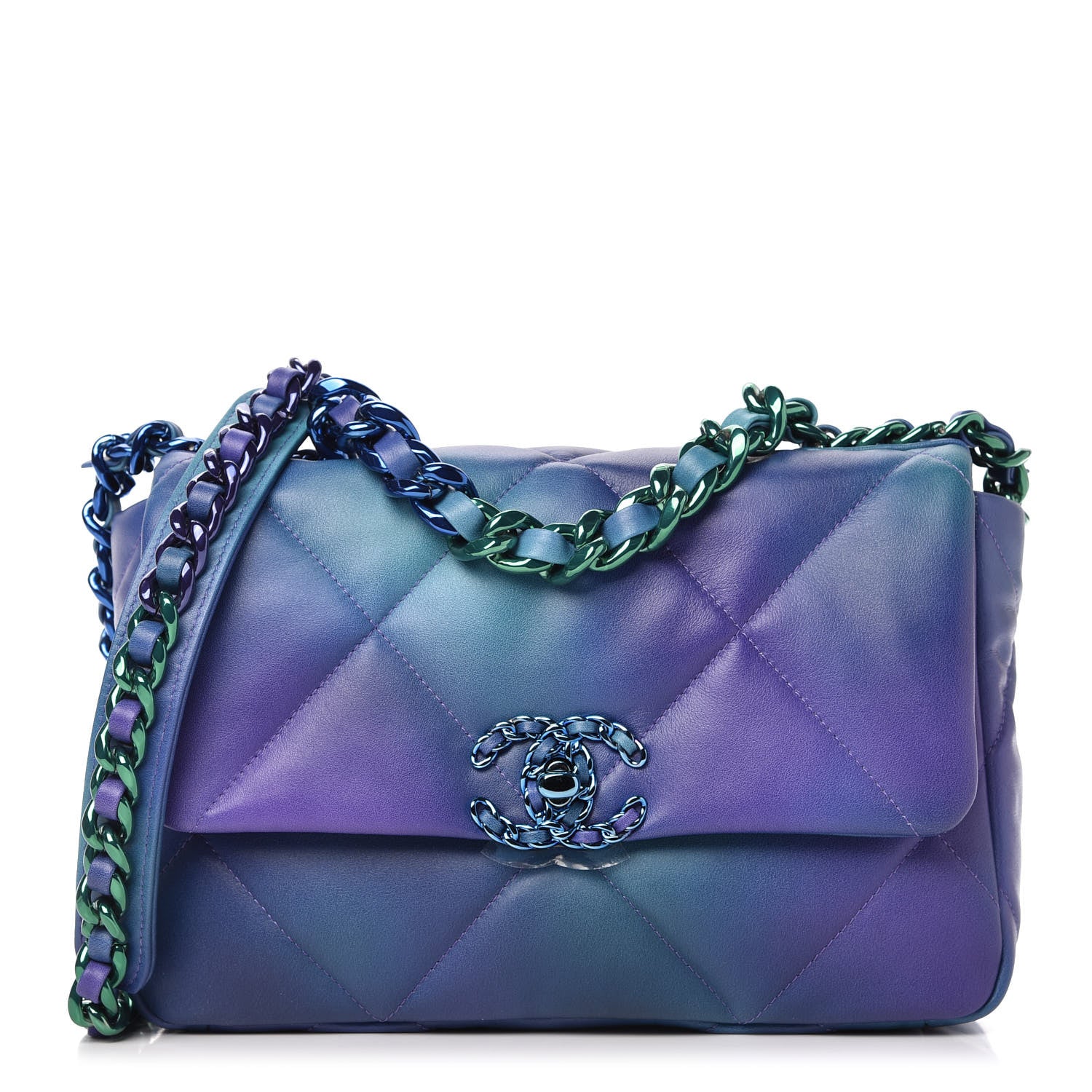 Chanel Tie Dye Calfskin Quilted Medium Chanel 19 Flap Blue Purple 1 of 10