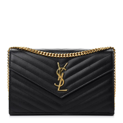 Saint Laurent Grain De Poudre Matelasse Chevron Monogram Chain Wallet Black 1 of 11