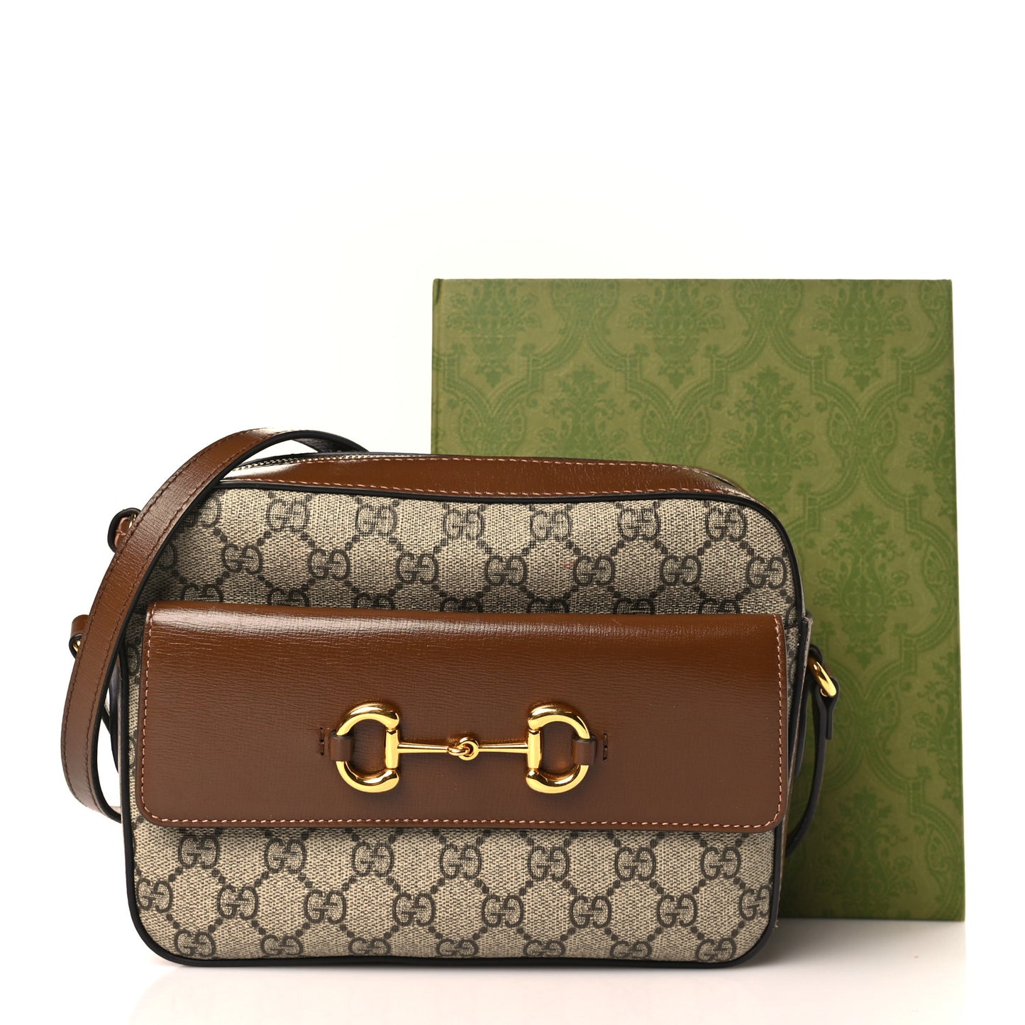 GG Supreme Monogram Small Horsebit 1955 Shoulder Bag Beige Brown Sugar