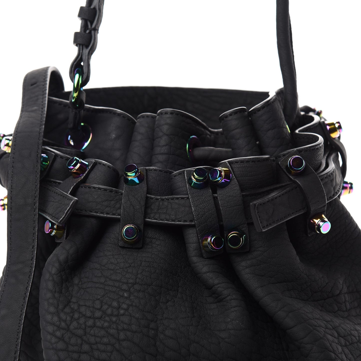 Pebbled Lambskin Diego Bucket Black Iridescent Hardware
